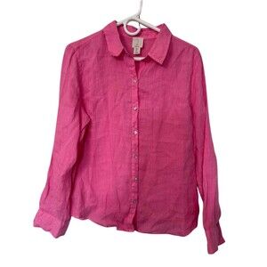 Joie 100% Linen Top Women Large Pink Button Down Long Sleeve